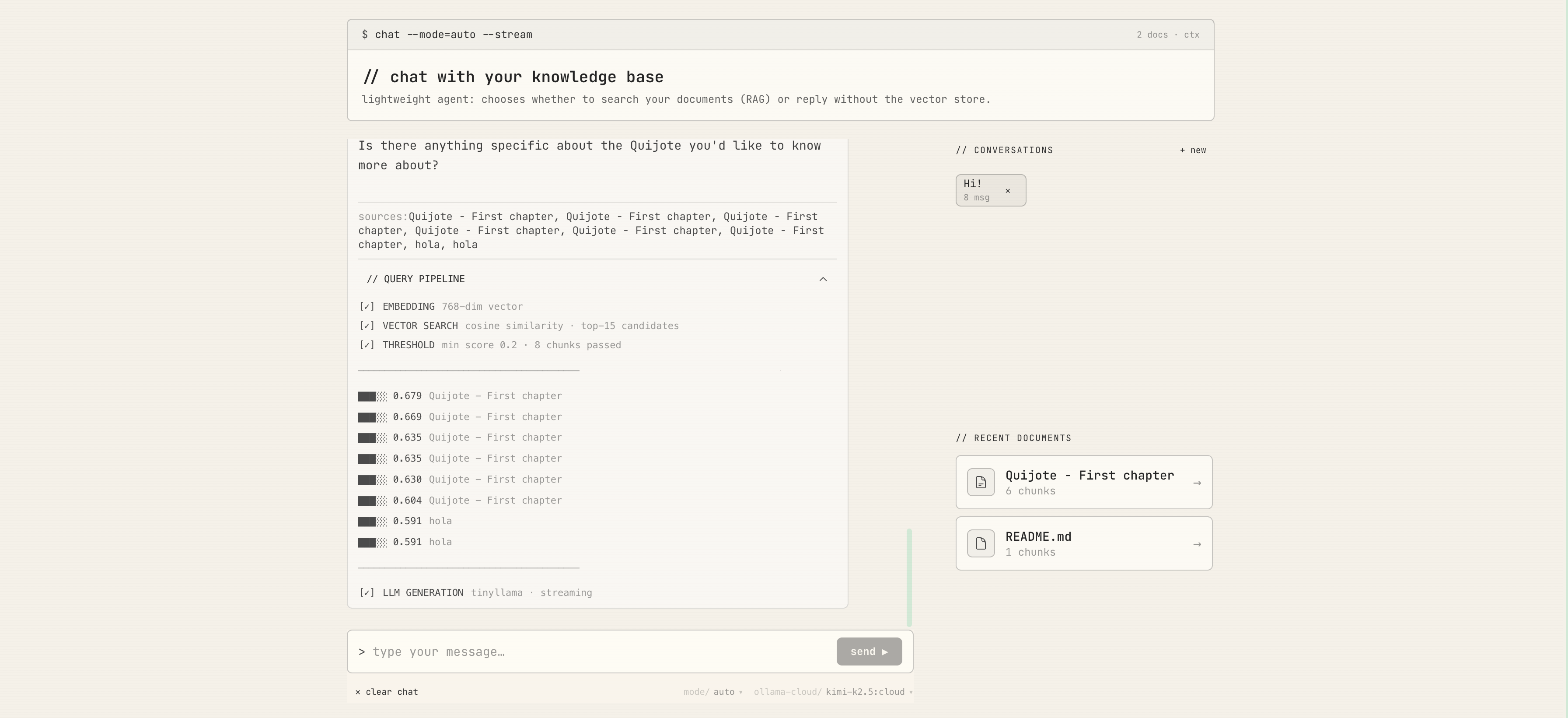 hypar chat — RAG pipeline, conversations, and document sidebar